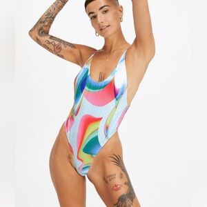 Fabletics Colorful Abstract One-Piece Swimsuit. Carnival low back.